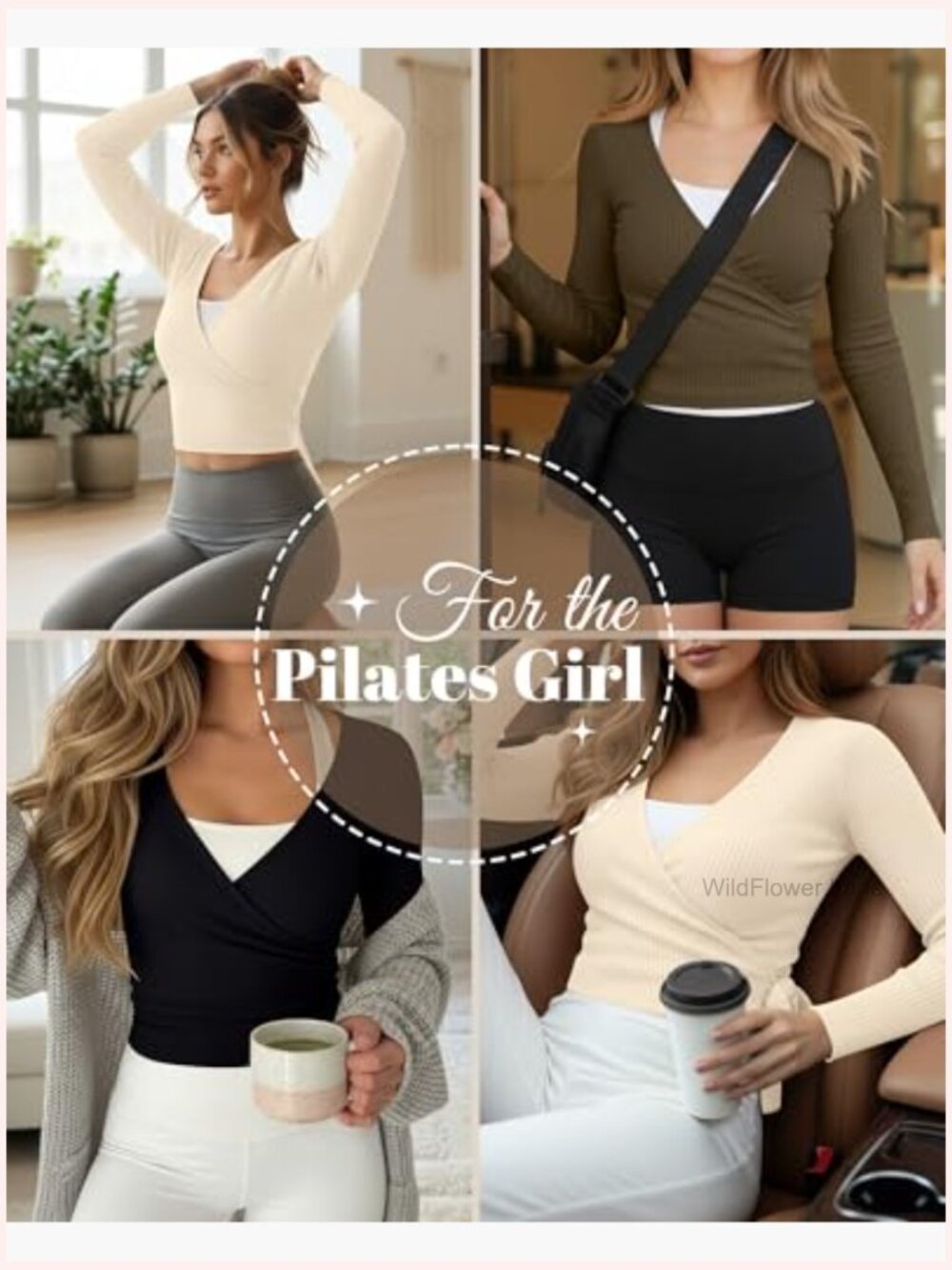 3-Pack Women's Long Sleeve Cross Wrap Tie Top Yoga Workout Blouse - Picture 2 of 7